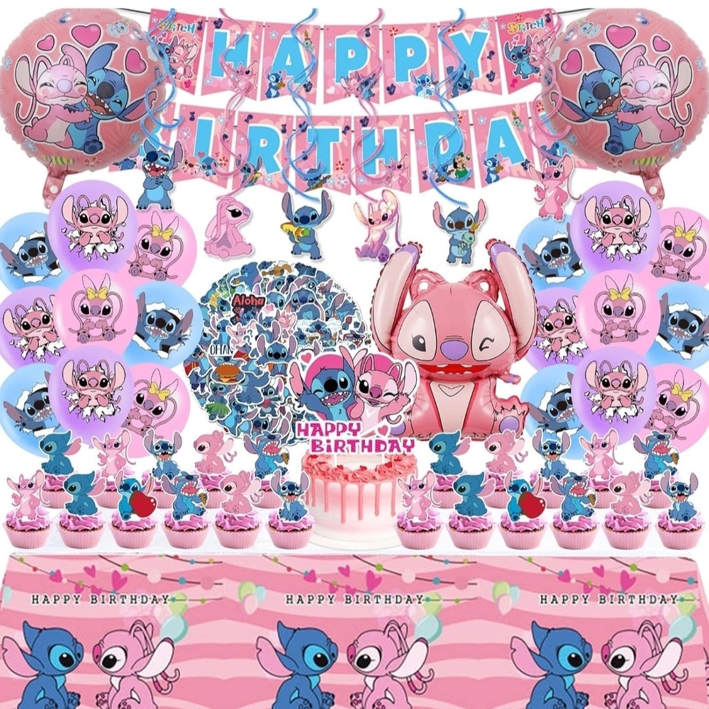 Stitch and Angel Birthday Party Supplies Set - Pink and Blue